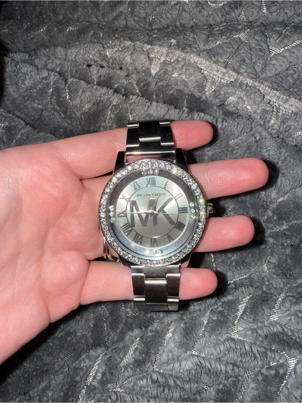 Michael Kors Silver Crystal Bezel MK Logo Bracelet Watch